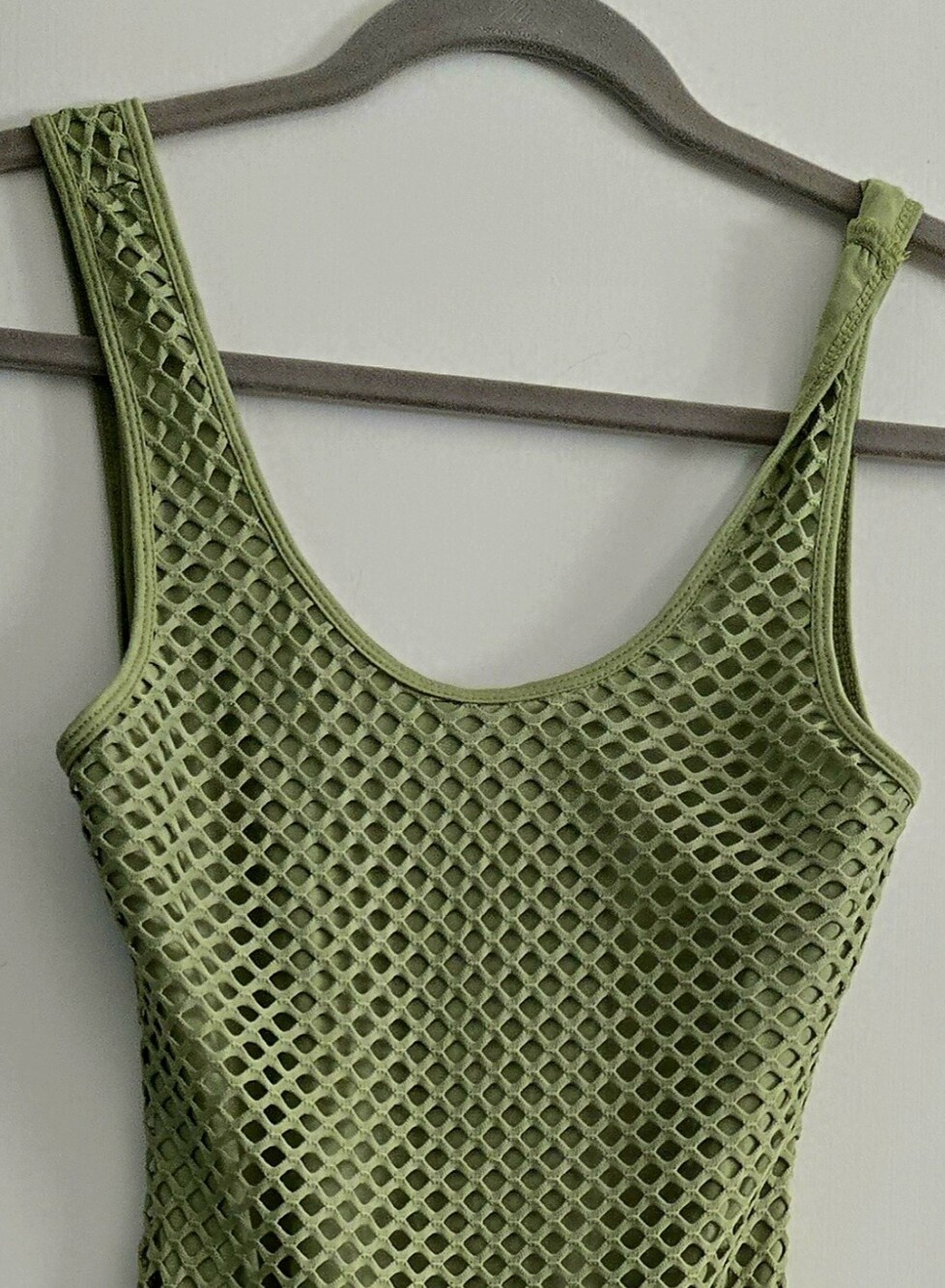 h.i.p. Olive Green Mesh Scoop Neck Tank Bodysuit
